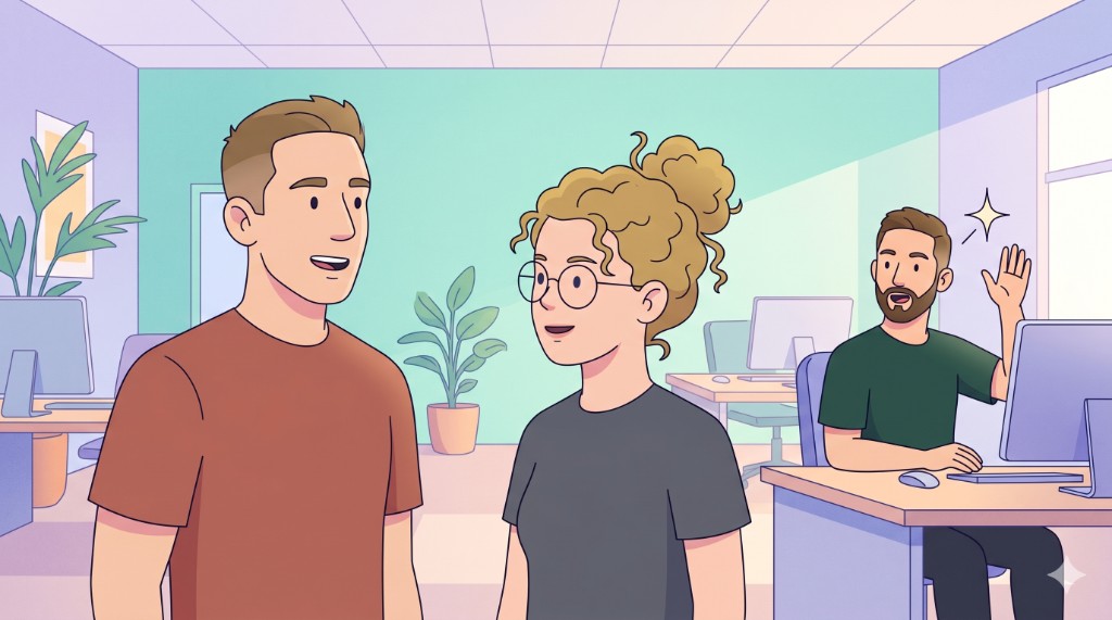 Eyal overhears the conversation and raises a hand